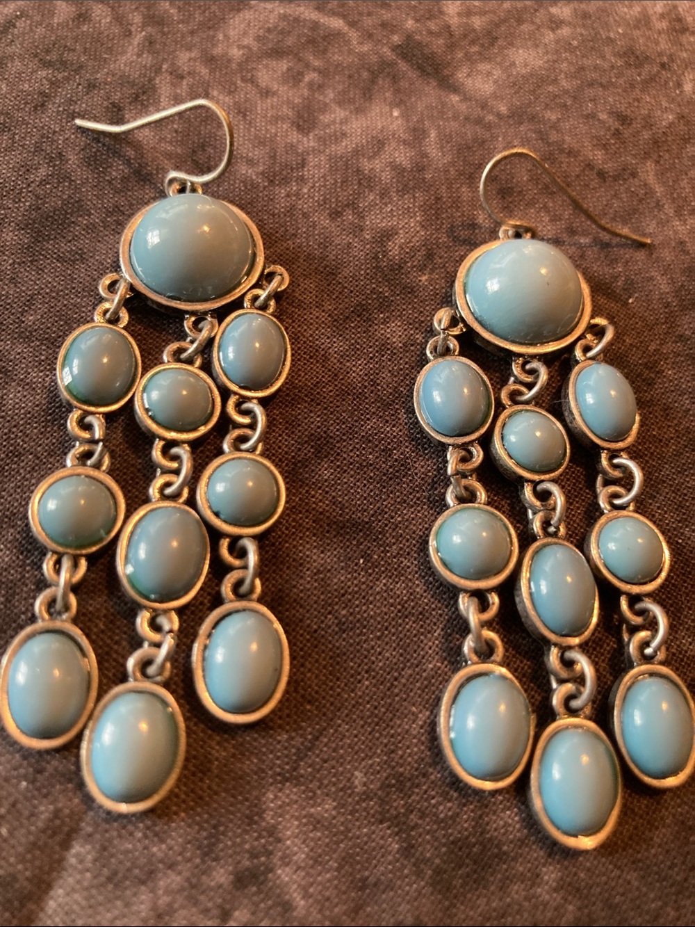 Blue Dangle Cabochon Drop Earrings